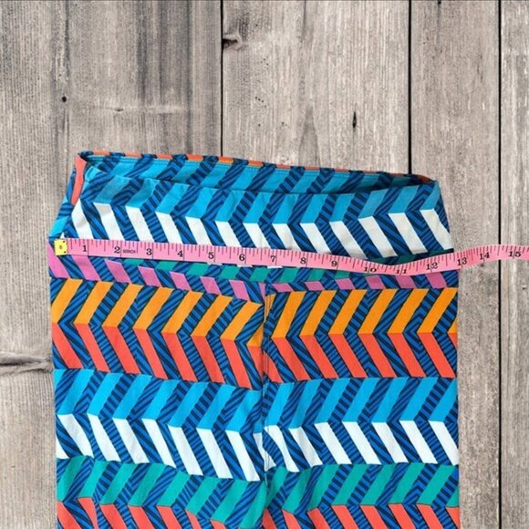 LuLaRoe Blue Colorful Geometric Chevron Stripe Pattern Leggings Pants Women's - Picture 6 of 8